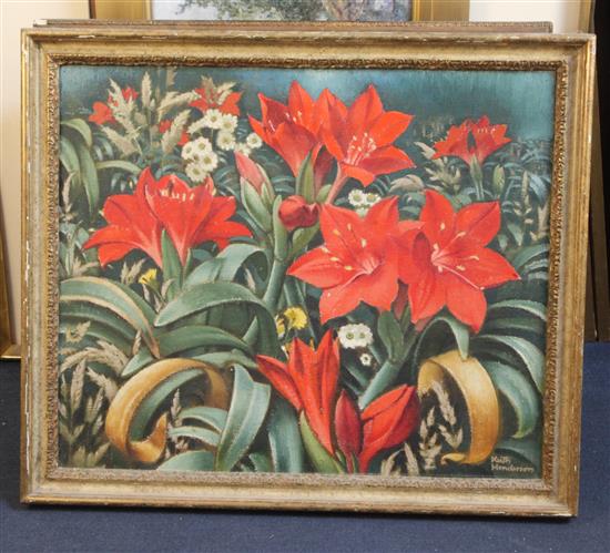 Keith Henderson (1883-1982) Study of red lilies 20 x 24in.